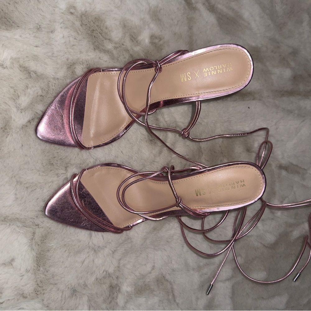 Steve Madden x Winnie Harlow Metallic Pink Strappy Heels